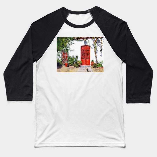 Puertas Rojas - Red Doors Baseball T-Shirt by margaretmerry